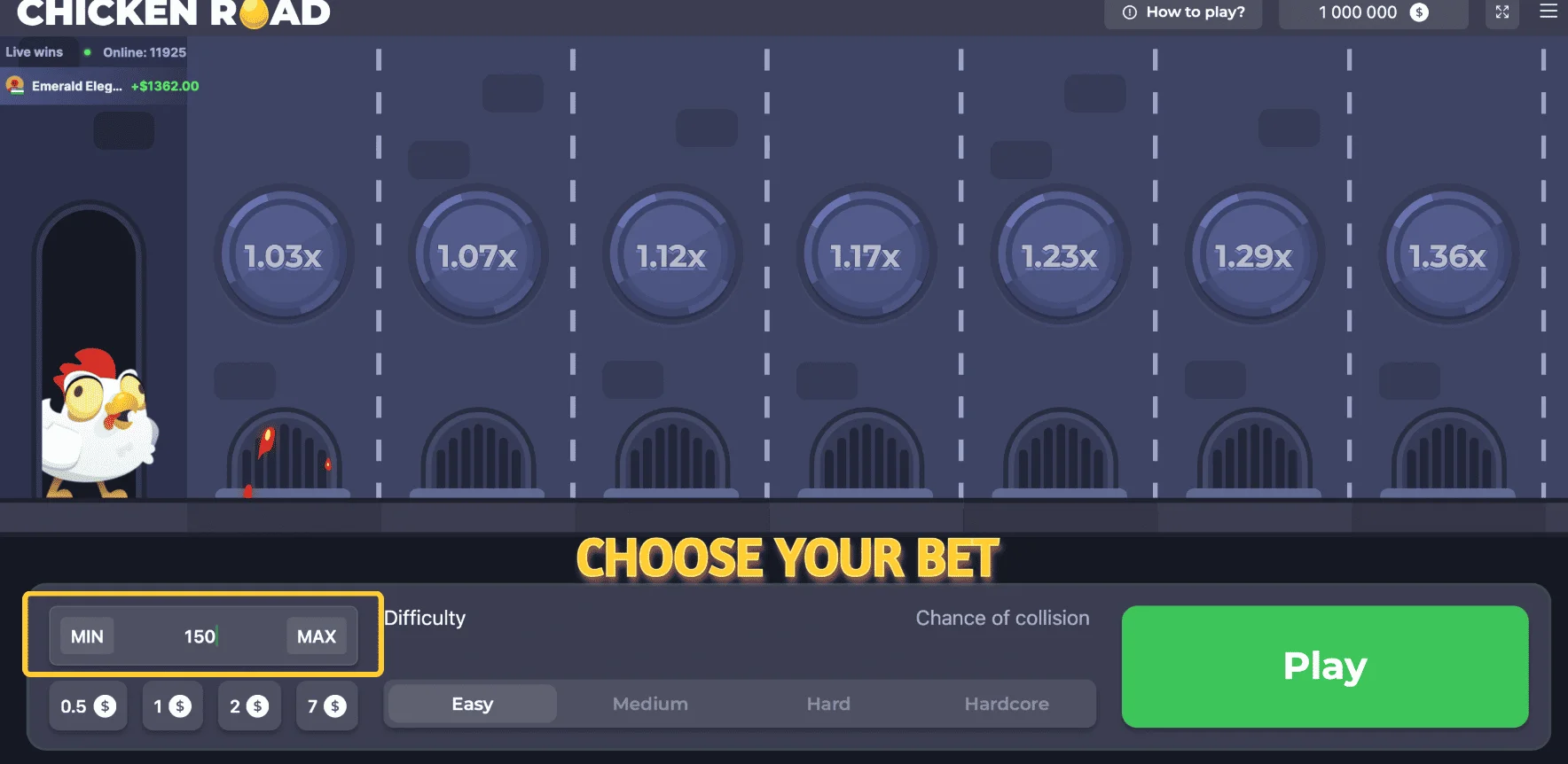 Chicken Road UK betting panel showing stake selection options