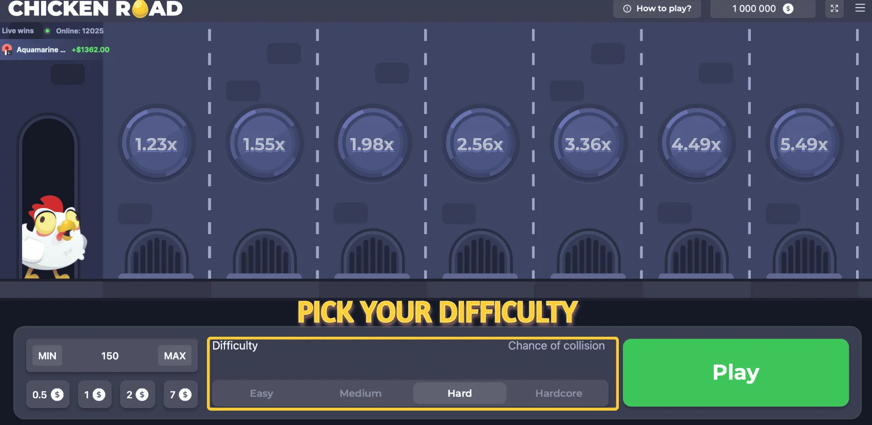 Chicken Road UK game mode selection screen