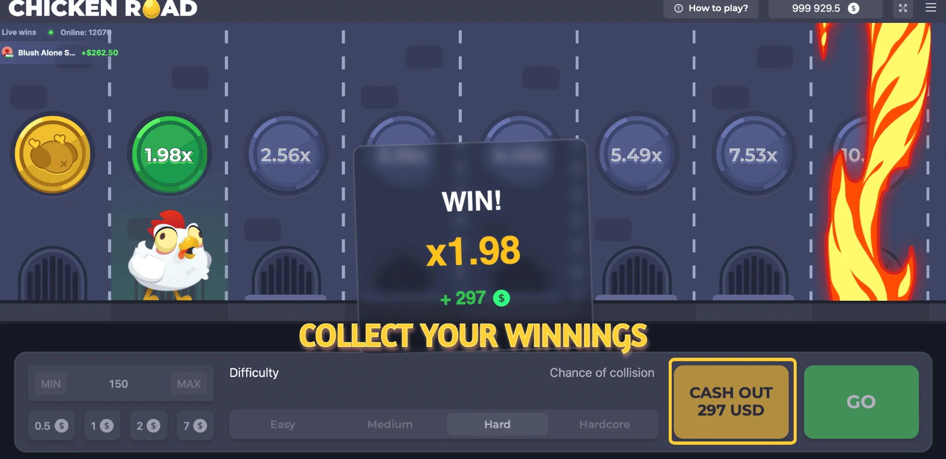 Chicken Road UK withdrawal interface with multiplier display
